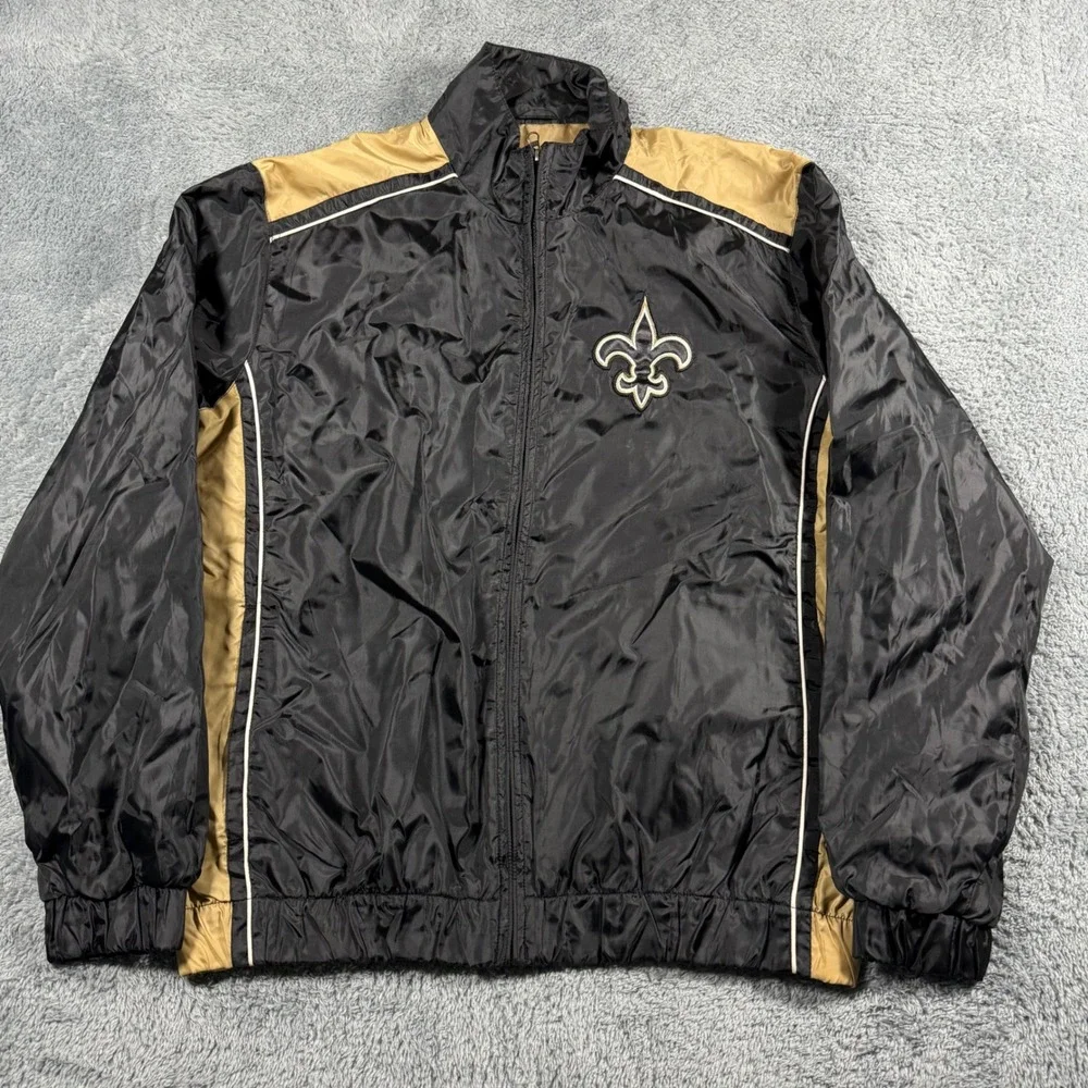NFL New Orleans Saints Windbreaker Jacket Color Block  Black Gold Full‎ Zip - L
